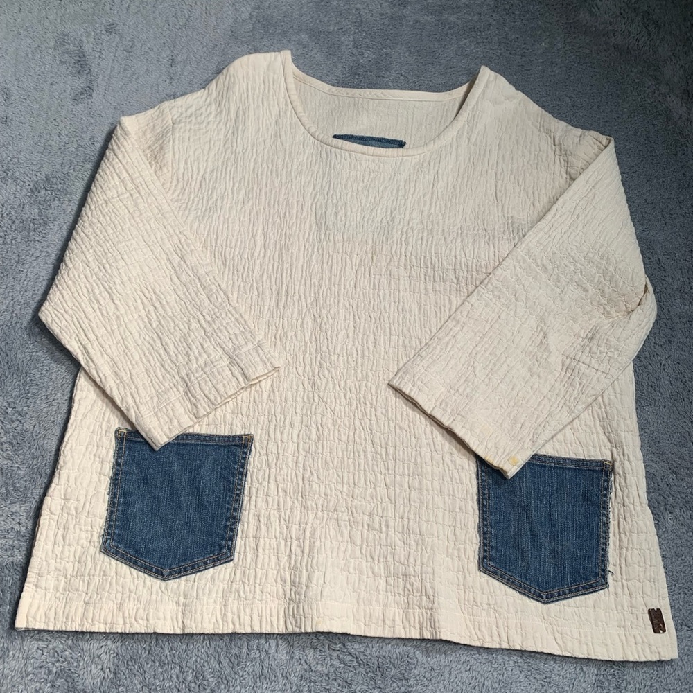 Jeanne Beker x Shannon passero Cream Shirt with Denim Pockets Canada large